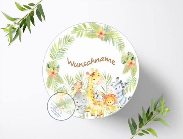 Dschungeltiere mit Wunschnamen, Tortenaufleger Ø 20cm, 0276z